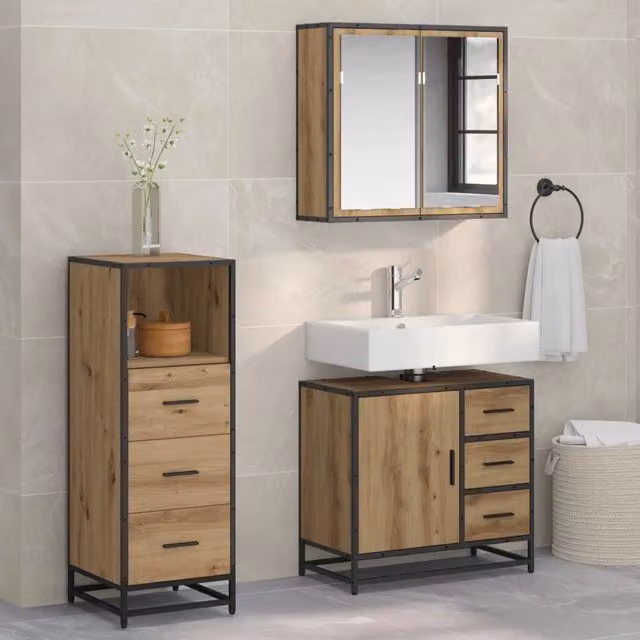 Set di mobili per il bagno 3 pz Rovere artigianale 3402424