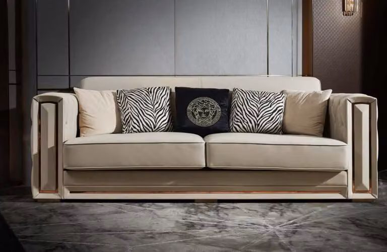 Chesterfield Sofa Beige Leder Luxus Wohnzimmer Design Couchen Polster Ledersofa