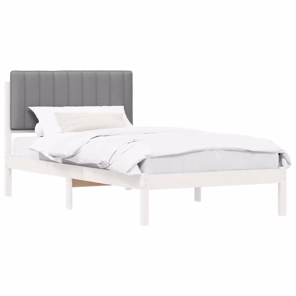 Letto con testiera rivestita vidaXL in legno di pino e tessuto, Grigio chiaro, 100 x 200 cm – 2