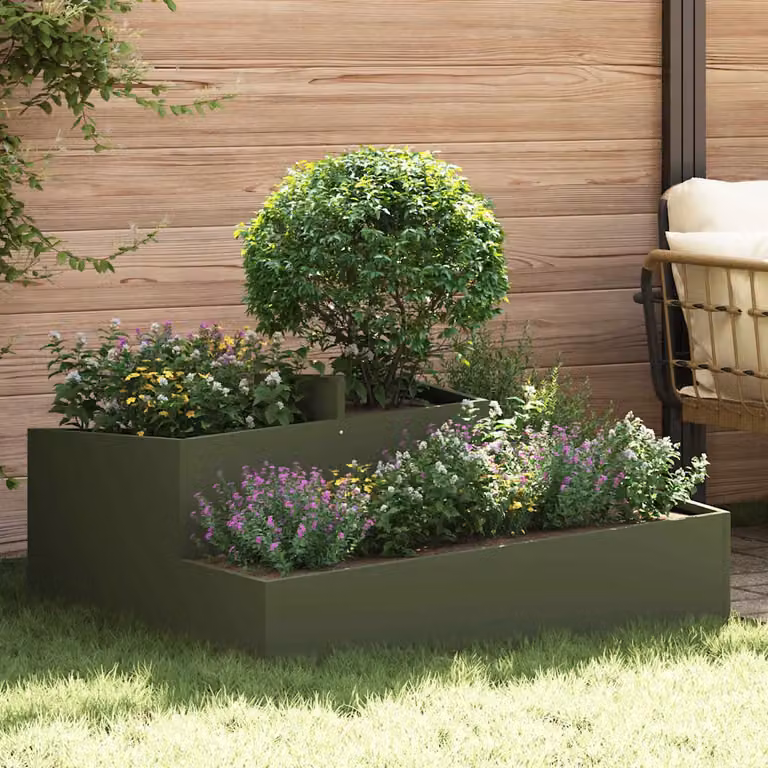 vidaXL Vaso da giardino in metallo Verde, L 100 cm x P 100 cm x H 50 cm