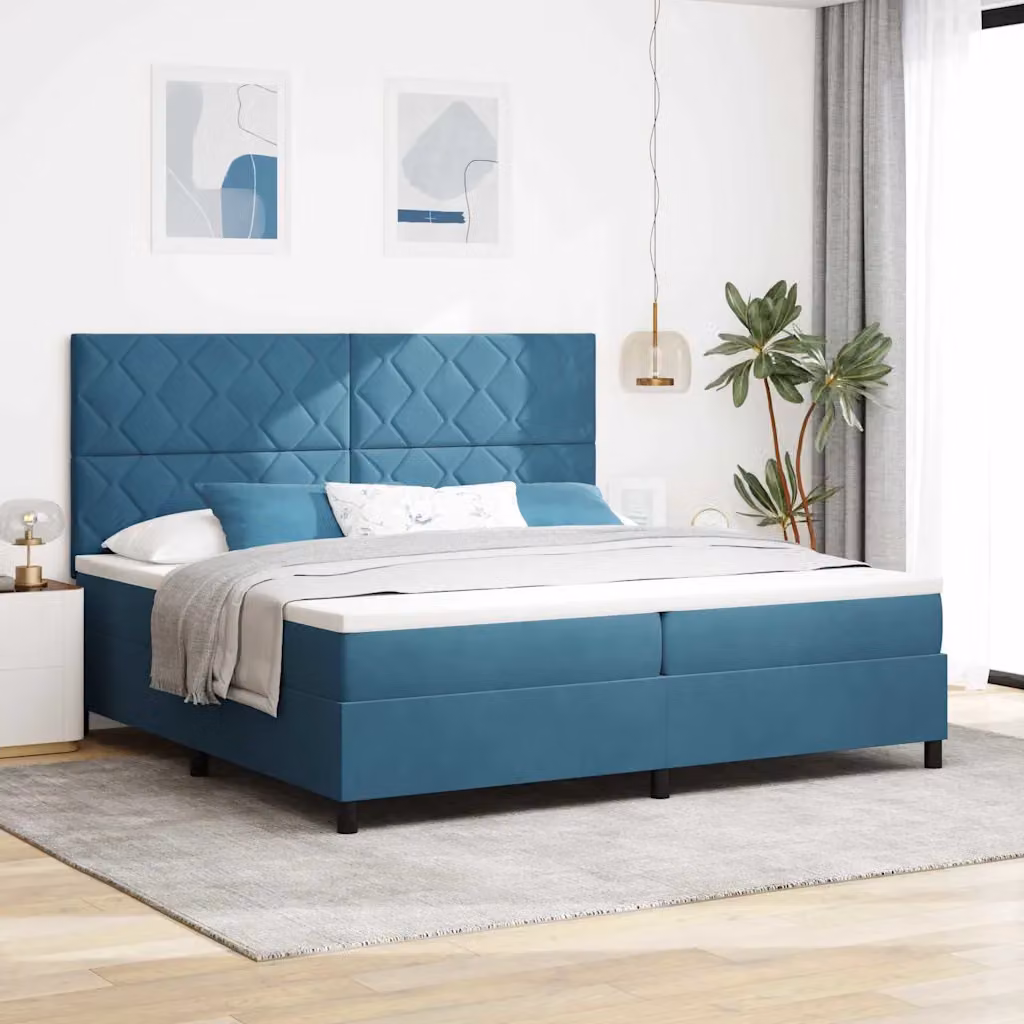 Letto a molle con testiera vidaXL in velluto blu, L/P: 200 x 200 cm