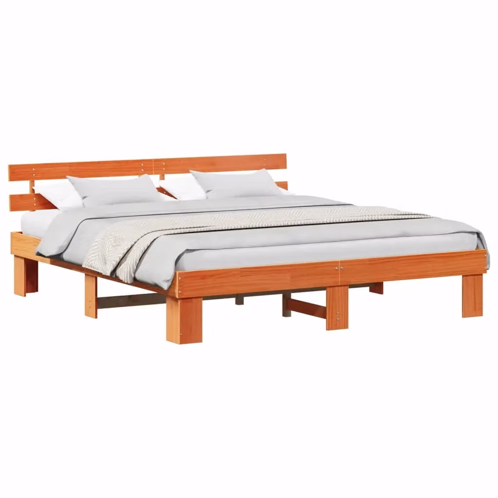 Struttura letto moderna vidaXL in pino massello marrone cerato L/P/H: 208 x 200 x 203 cm – 2