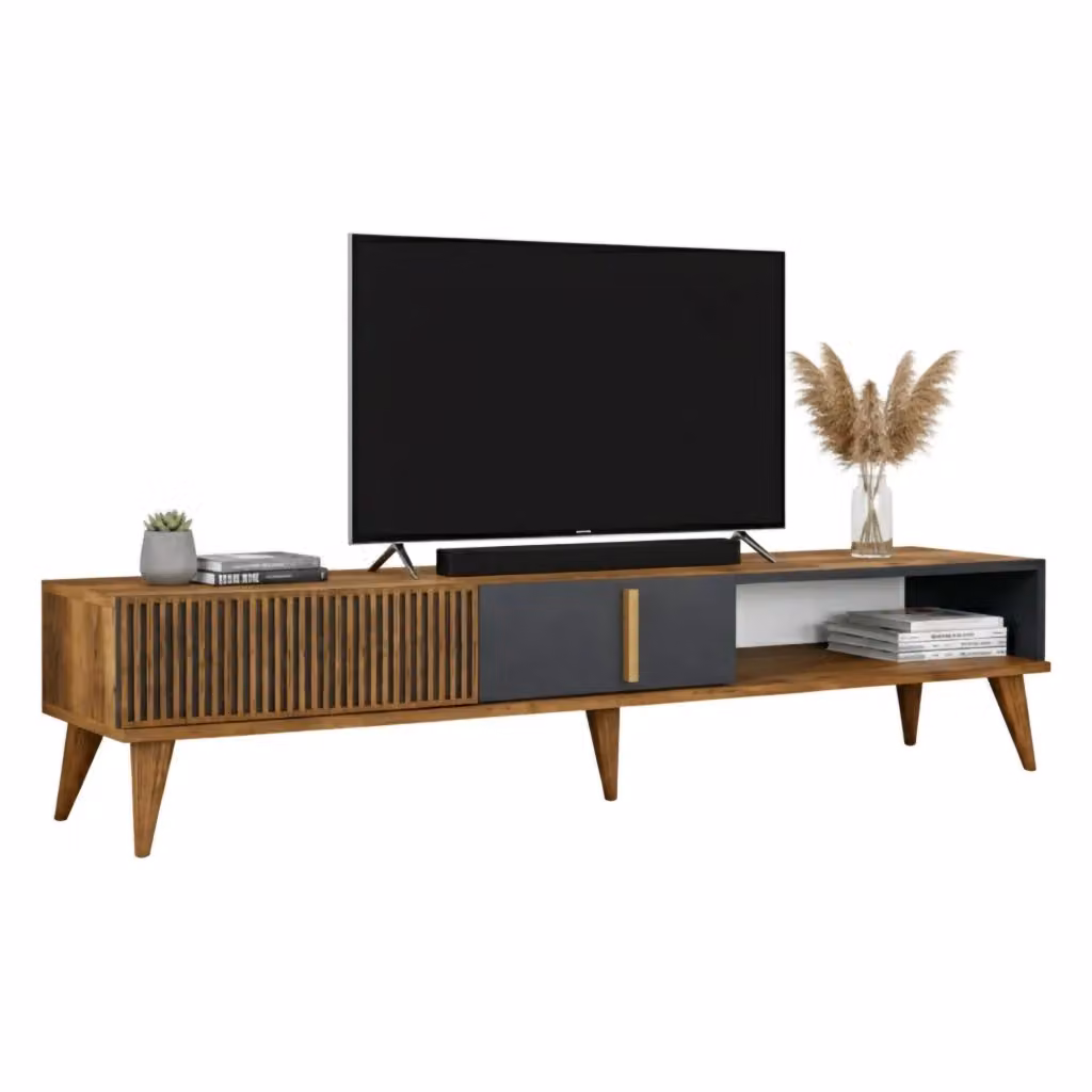 Mobile porta TV Jakuchu DMORA, Credenza da soggiorno moderna in Noce e Antracite, L: 180 cm, P: 40 cm, H: 35 cm – 2