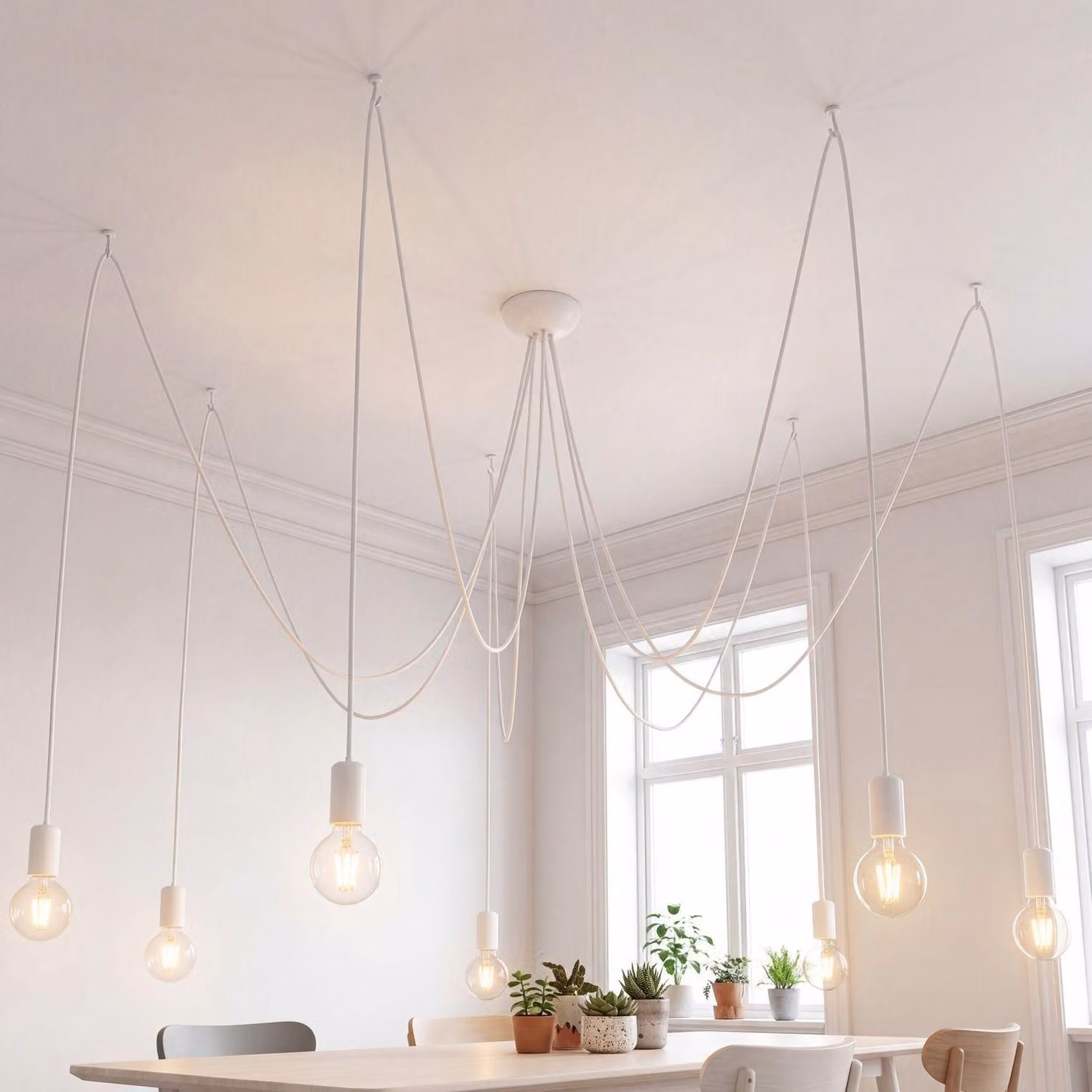 XXL luce a sospensione regolabile bianco 7x E27 flessibile soggiorno camera giovane lampada a sospensione