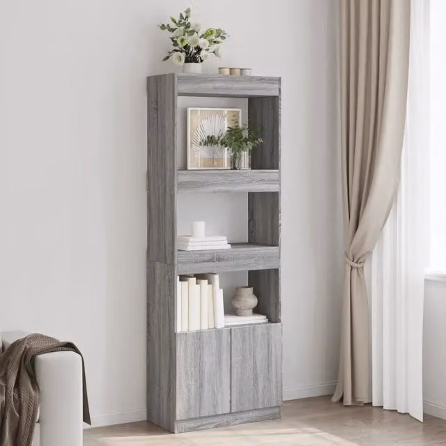 Credenza a parete vidaXL in MDF Grigio per soggiorno, camera da letto o ufficio, L: 63 cm, P: 33 cm, H: 180 cm