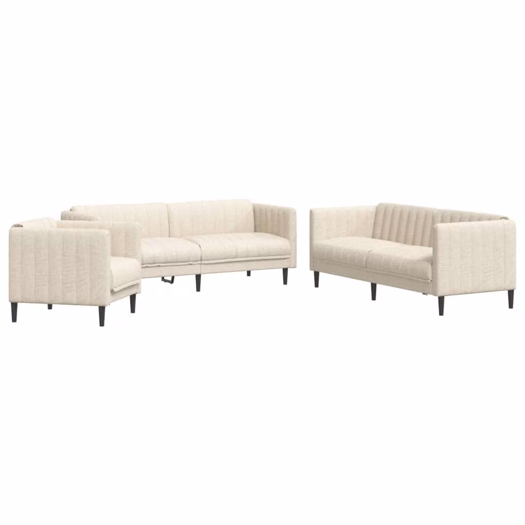 Set di Divani 3 pz Crema in Tessuto