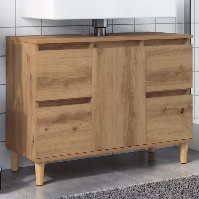 Mobile Lavabo vidaXL in Legno Rovere Marrone con Cassetti e Ante, L 80 x P 33 x H 60 cm
