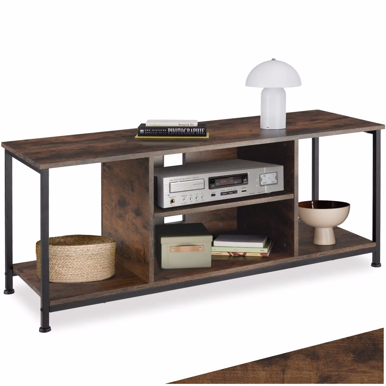 Mobile basso industriale da TV TecTake GmbH in legno e metallo marrone, L: 120 cm, P: 40 cm, H: 50,5 cm – 1