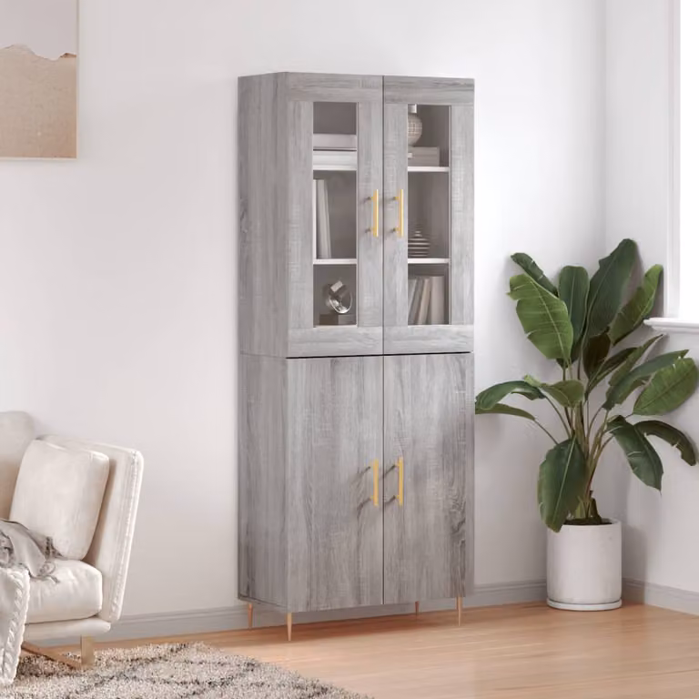 Credenza moderna vidaXL in legno e metallo, Grigio e Oro, L: 69,5 cm, P: 34,0 cm, H: 180,0 cm