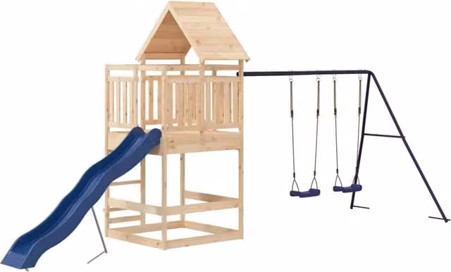 Parco giochi da esterno con scivolo, altalene e sabbiera in legno massello di pino multicolore L: 553 cm, P: 206 cm, H: 264 cm