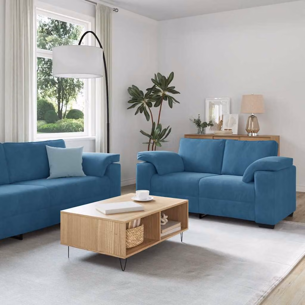 Maison Exclusive - Set divano a 3 pezzi con cuscini in velluto blu