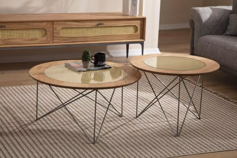 Italienischer Stil 2x Couchtische Rund Luxus Braun Wohnzimmer Tisch