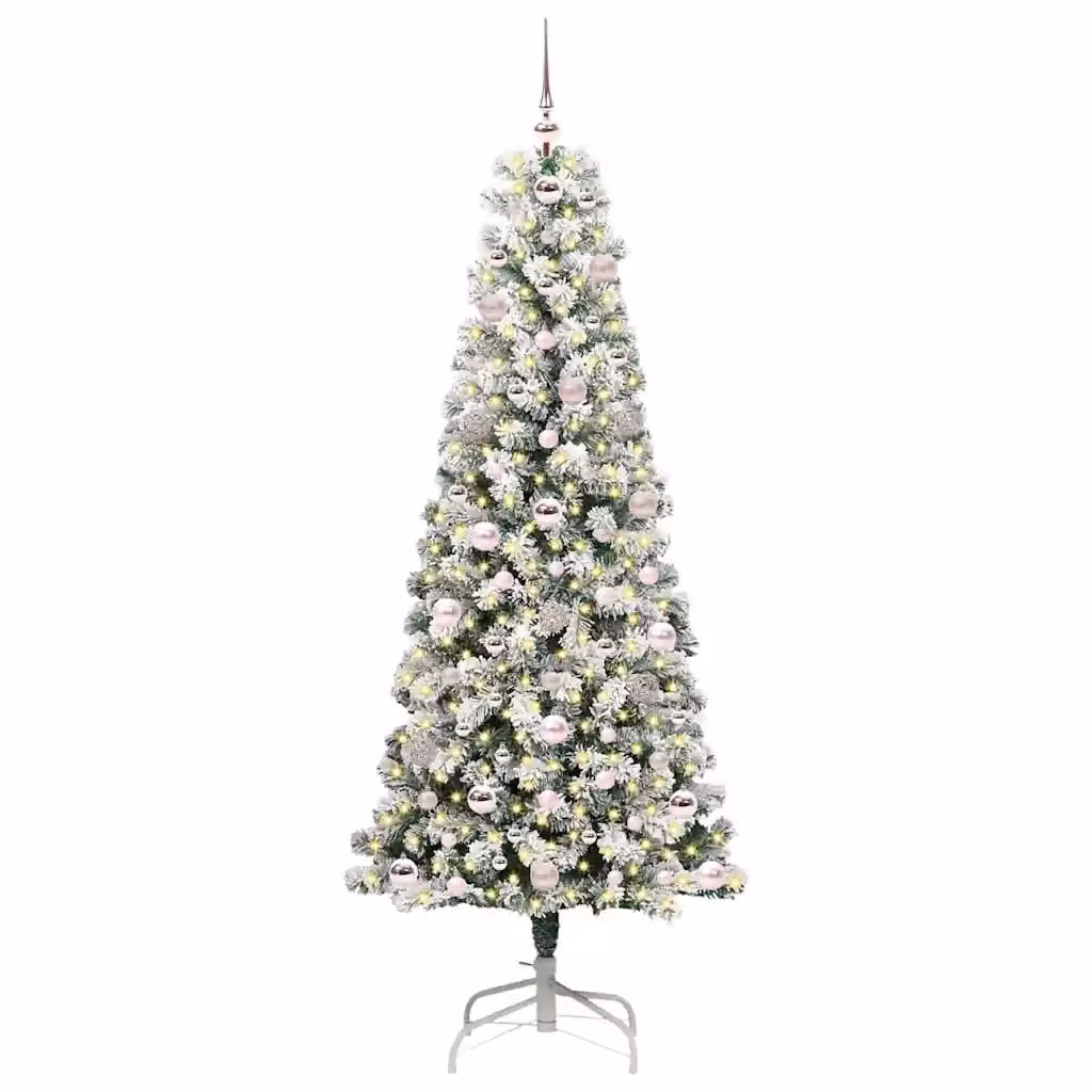 Albero di Natale artificiale con LED bianco caldo vidaXL, colore verde e bianco, Altezza: 180 cm – 2