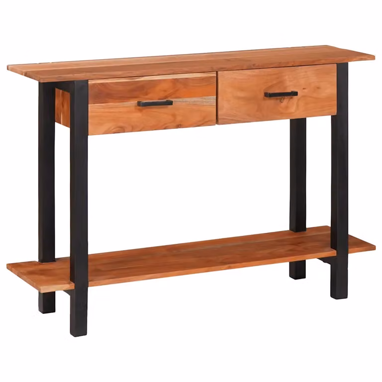 vidaXL Tavolo consolle in legno di acacia e metallo stile rustico, Marrone e Nero, L 110 x P 30 x H 75 cm