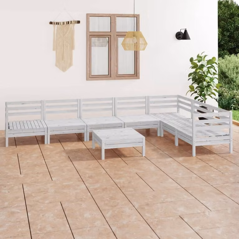 The Living Store Set salotto da giardino 8 pezzi in pino massiccio bianco