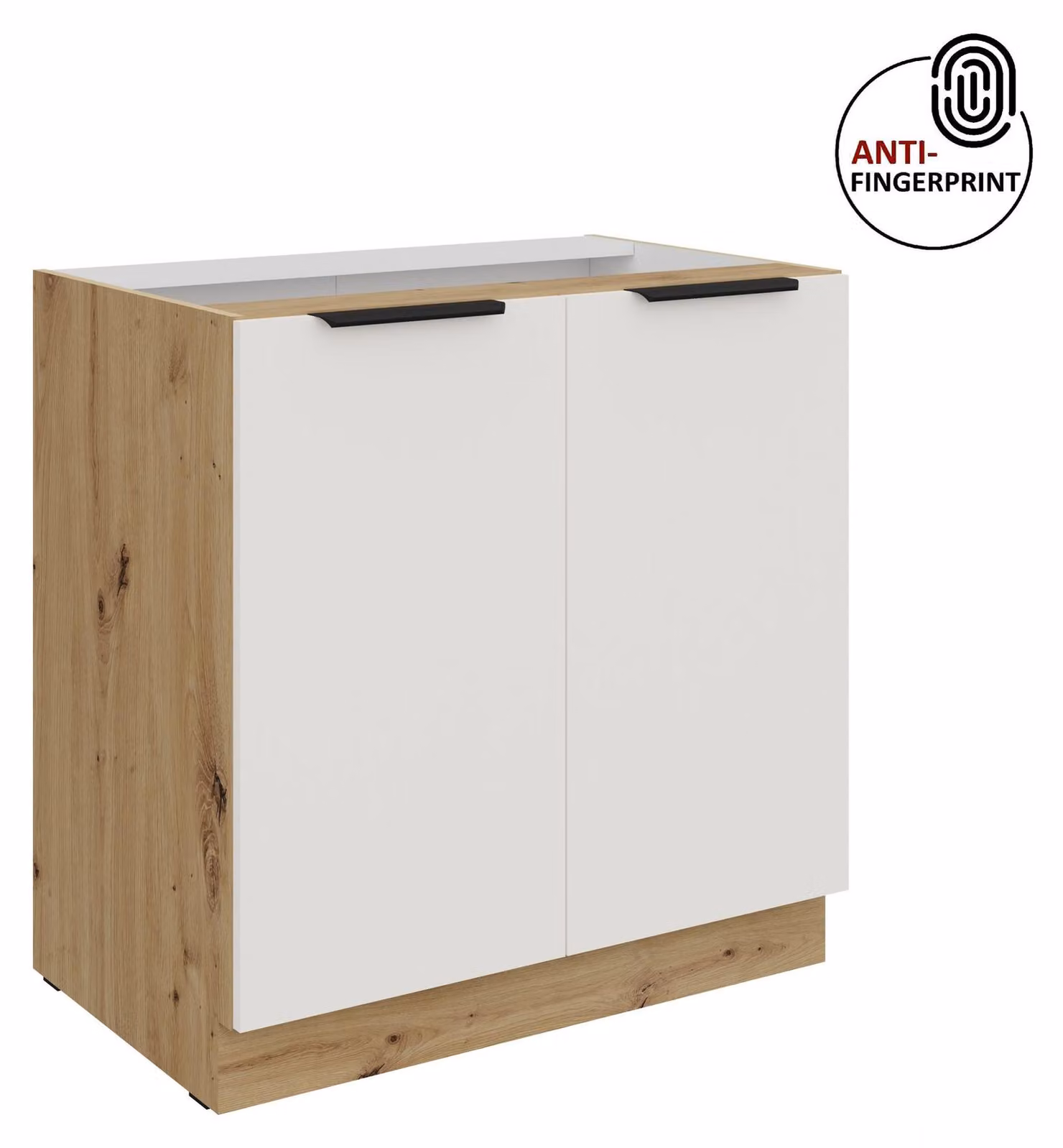 Mobile base da cucina da 80 cm, cucina ARIA bianco ultra opaco + rovere Artisan opaco, frontali di alta qualità con rivestimento anti-impronta, blocco cucina