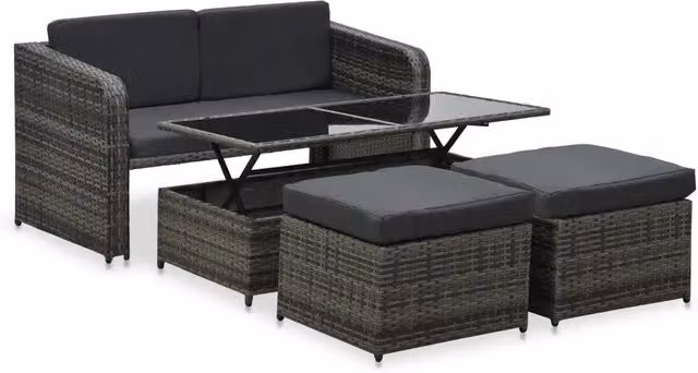 Set Divani da Giardino 4 pz con Cuscini in Polyrattan Antracite 48196