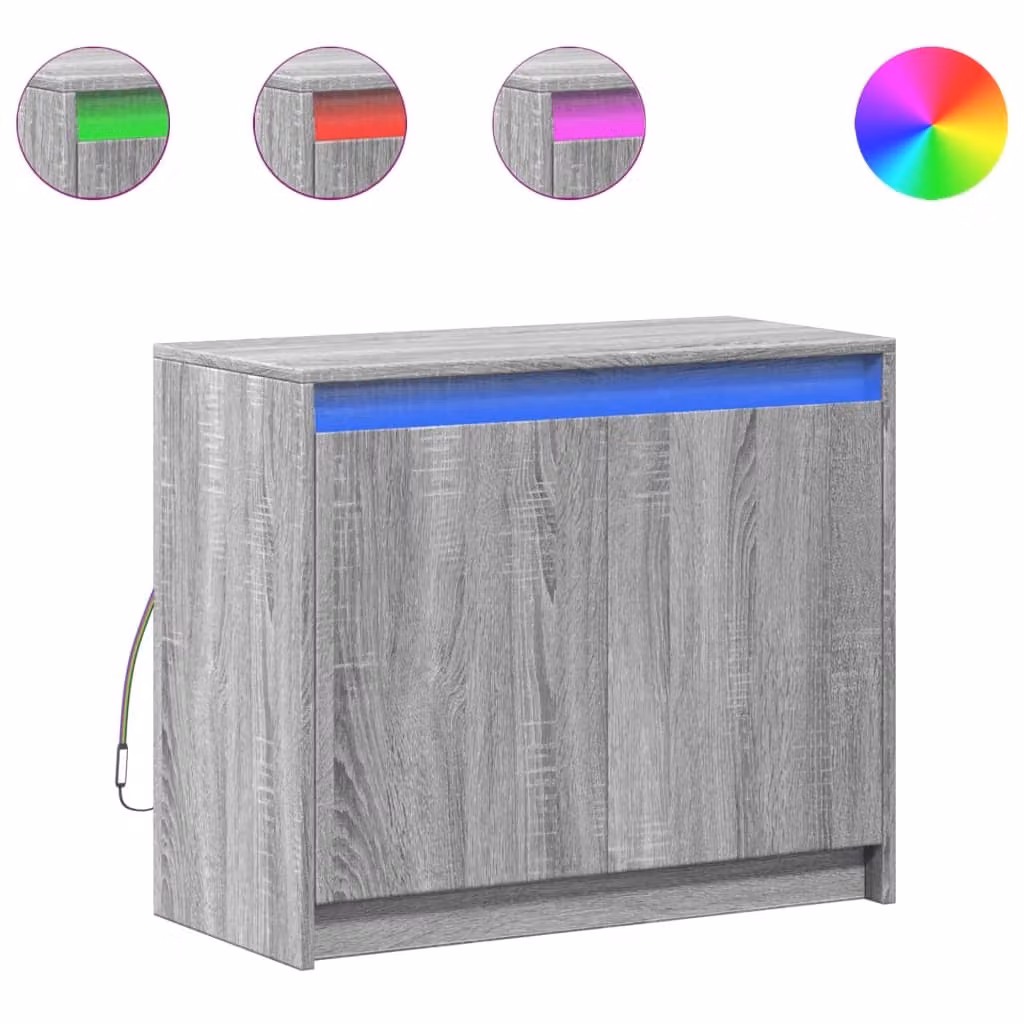 Credenza con LED Grigio Sonoma 72x34x61 cm in Legno Multistrato