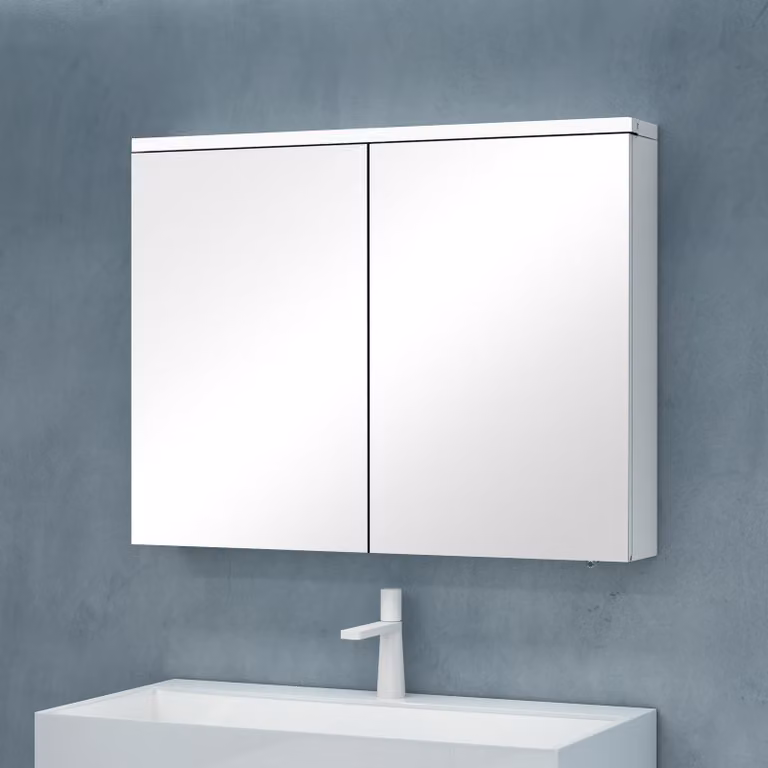 doporro Armadietto a Specchio 90x70cm, Specchio da Parete con 2 Ante in Legno Bianco opaco Spiegelschrank 03