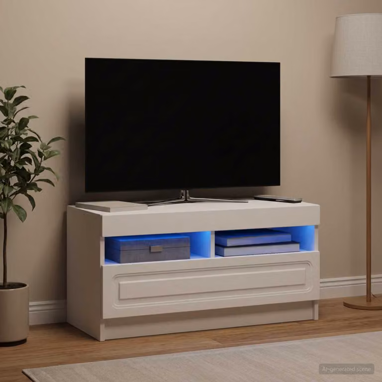 Mobile TV LED vidaXL moderno in legno MDF bianco con illuminazione integrata L 81,0 cm x P 40,0 cm x H 35,0 cm