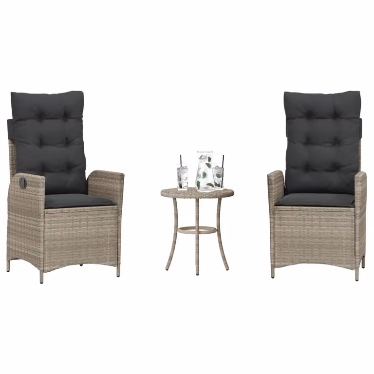 Set da Bistrò vidaXL in Polyrattan con Cuscini Grigio Chiaro e Antracite per Giardino e Balcone