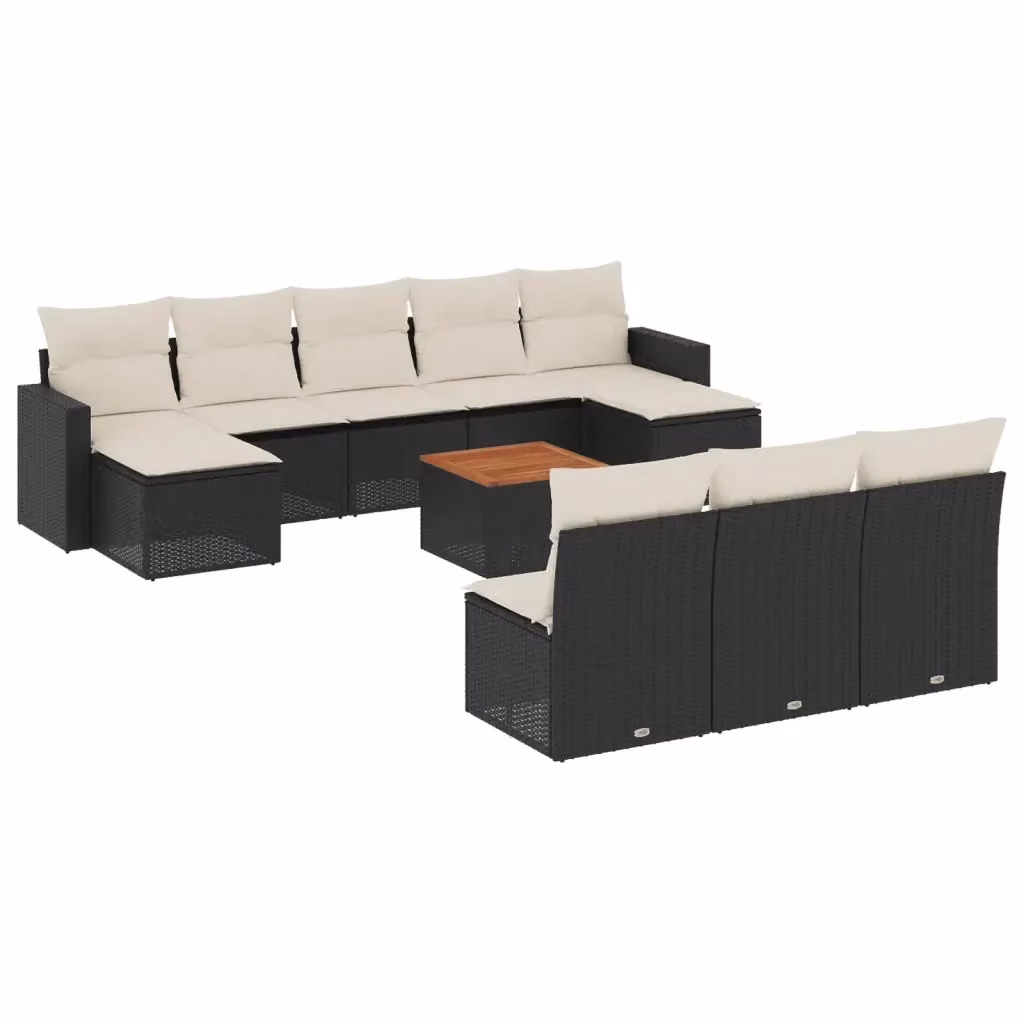vidaXL Set Divani da Giardino 11 pz in Polyrattan Nero con Cuscini e Tavolino da Esterno – 2