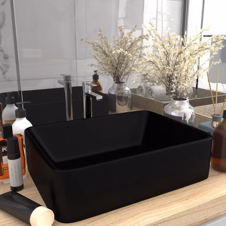 The Living Store Lavabo nero opaco 41x30x12 cm in Vetroceramica