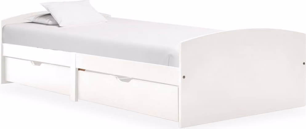 The Living Store Letto in legno massiccio con 2 cassetti in legno di pino bianco 90x200 cm