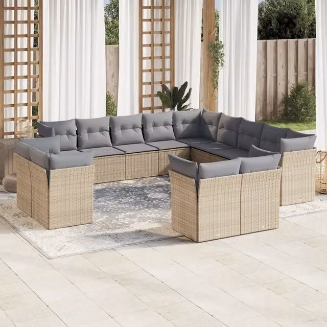 Set Divano da Giardino VIDAXL a forma a U in Polyrattan con 13 Cuscini Beige