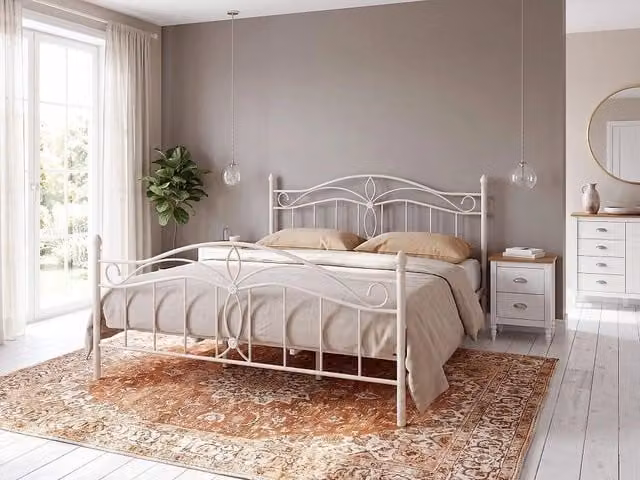 Struttura Letto in Metallo beige chiaro con Doghe Design Vintage 180 x 200 cm