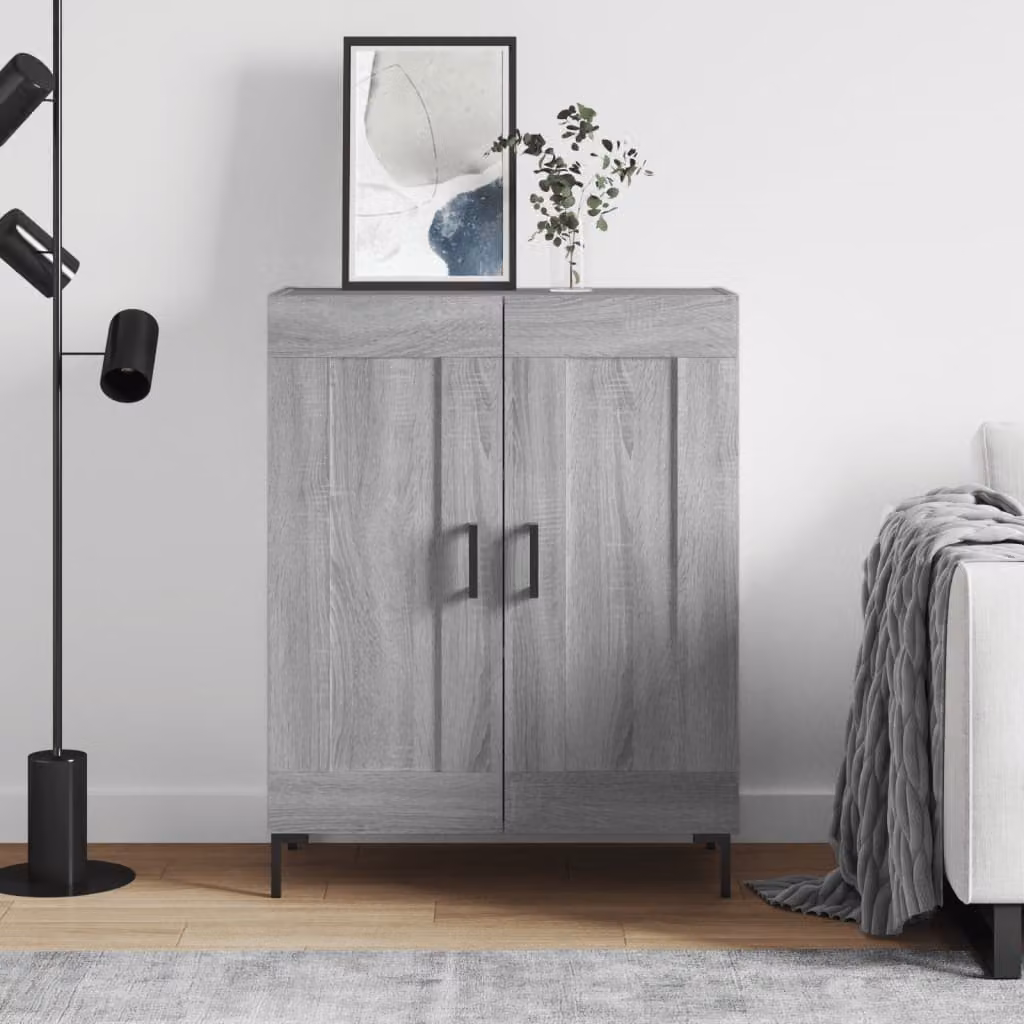 Credenza vidaXL in legno multistrato e metallo, Grigio Sonoma, L: 69,5 cm, P: 34 cm, H: 90 cm