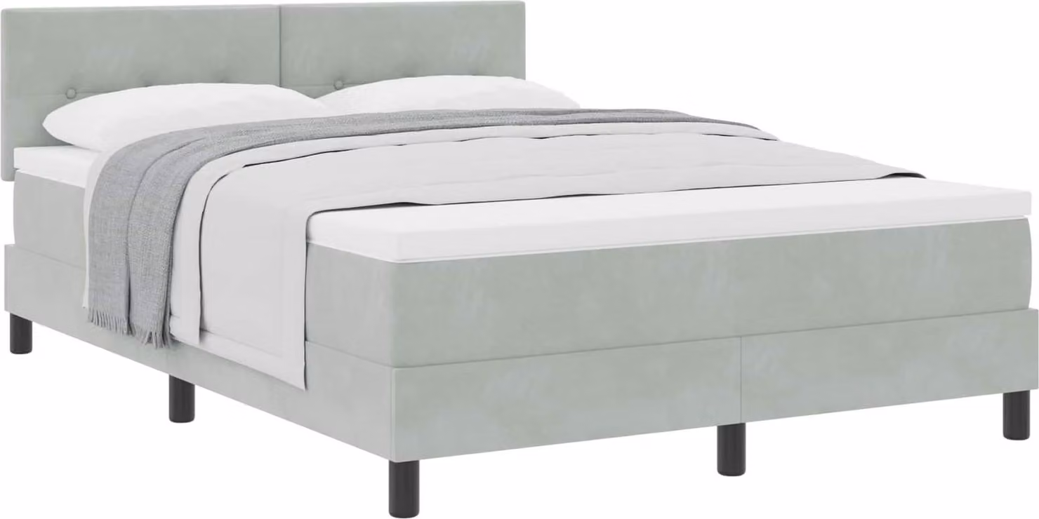Letto a molle con materasso Grigio chiaro 140 x 190 cm Velluto