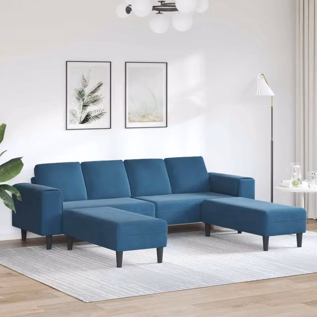 Divano angolare moderno vidaXL in tessuto blu con cuscini per il tuo soggiorno – 1
