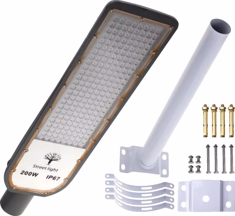 Lampione stradale, alta luminosità, design impermeabile, 200W + accessori
