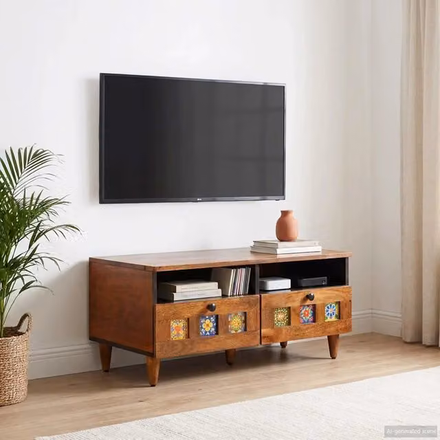 Mobile TV-Credenza per TV Noce 70 x 33 x 46 cm Legno di mango massello