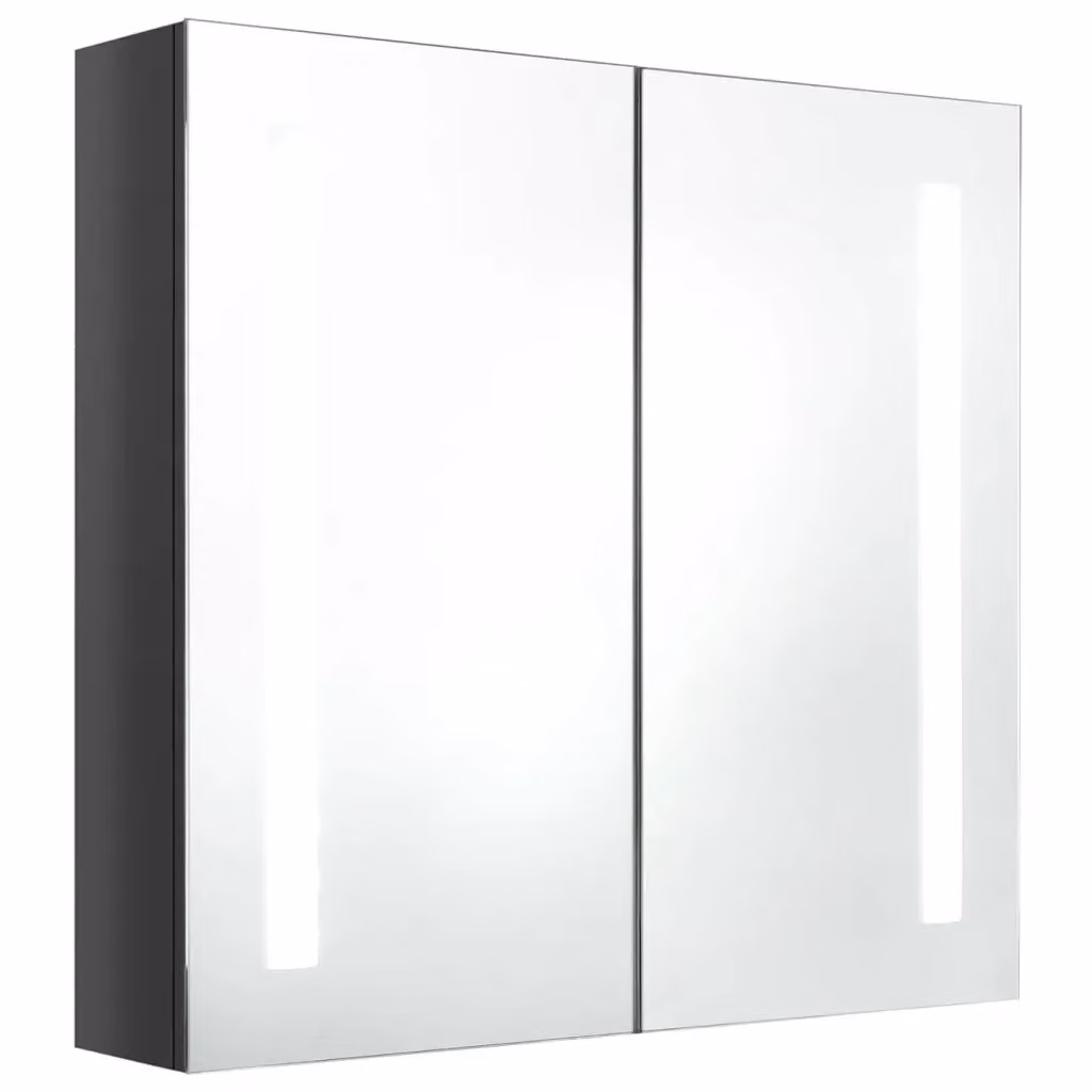 Armadietto da bagno moderno vidaXL con specchio e illuminazione LED, ante in vetro, grigio lucido, L: 62 cm, H: 60 cm, P: 14 cm – 2