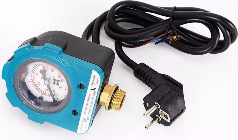 Pressostato per pompe - Alta pressione - IP65 Impermeabile - 0-10 kg/cm² - Funzionamento silenzioso - Per pompe sommerse e pompe per pozzi profondi - Blu