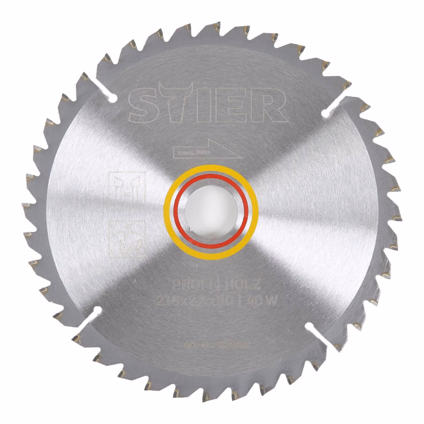 Lama circolare STIER per legno professionale, 216 x 2,4 x 30 mm, angolo di taglio negativo di -5°, 40 denti temprati, denti alternati