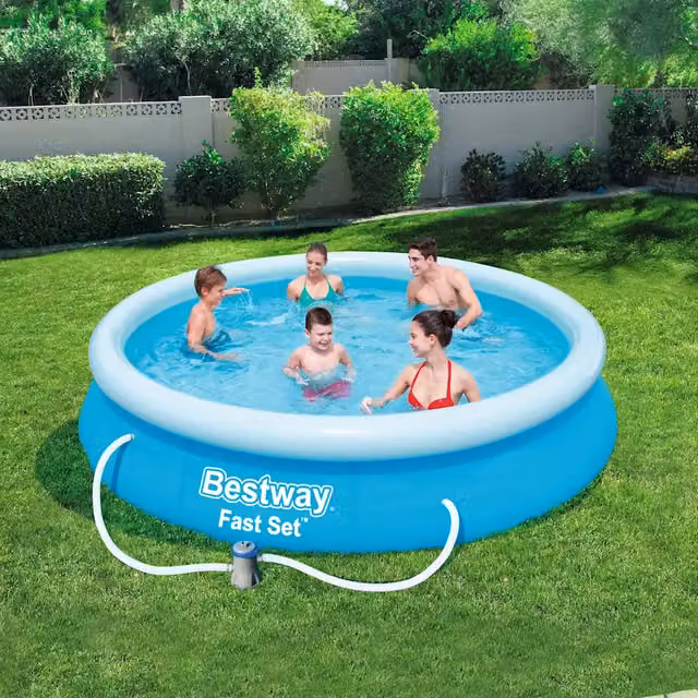 Set Piscina Gonfiabile Bestway Fast Set Blu con Pompa, Filtro e Kit di Riparazione Diametro: 366 cm, Altezza: 76 cm – 1