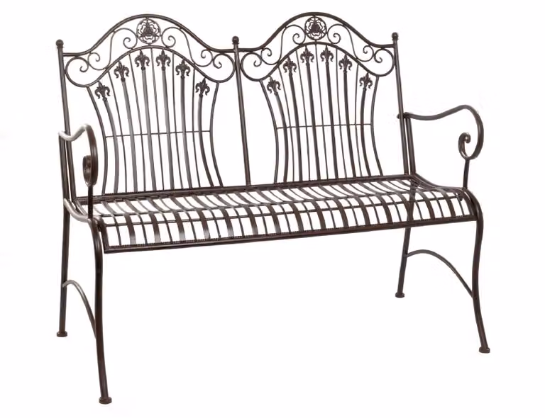 Panchina da giardino Moritz 113 cm in metallo, 2 posti, marrone anticato - Resistente alle intemperie, per giardino, terrazza, balcone, stile rustico
