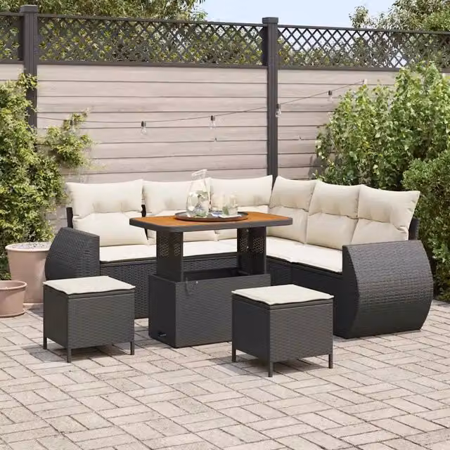 Set Divano da Giardino 8 pz 7-Numero di posti Nero e Crema 3363825