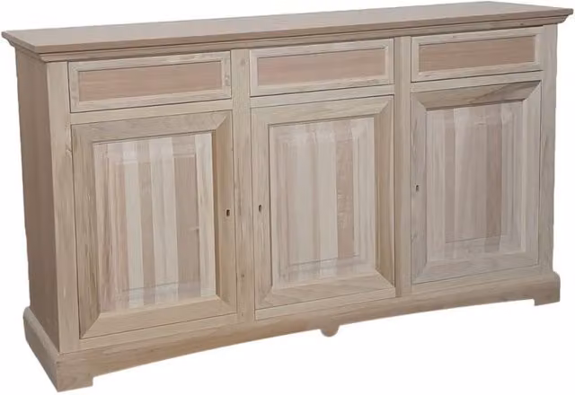Credenza Mobili 2G in legno di pino grezzo con 3 porte e 3 cassetti L: 170 cm, P: 46 cm, H: 96 cm