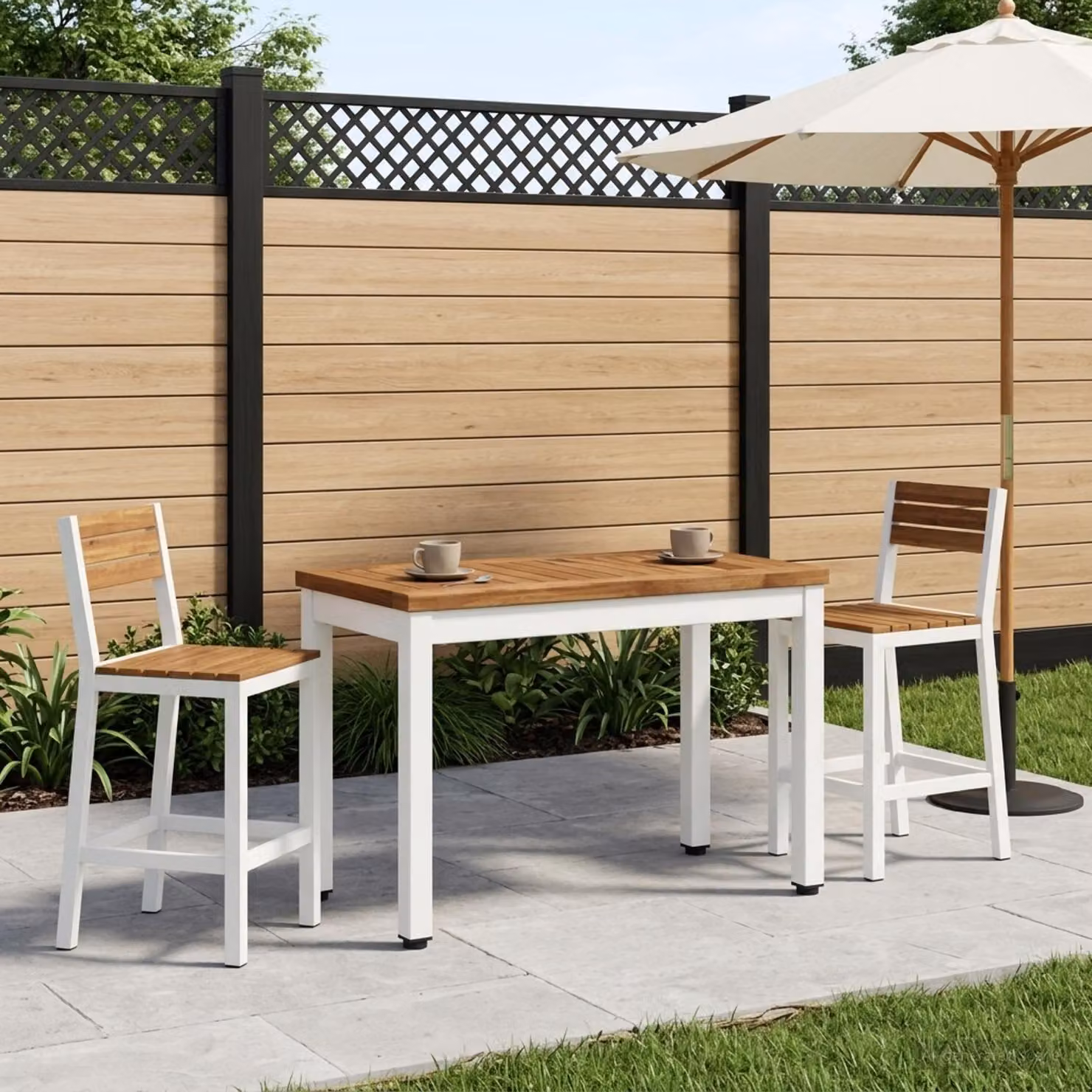 vidaXL Tavolino da salotto rettangolare in legno di acacia color bianco e beige L: 60,5 cm, P: 30 cm, H: 36 cm