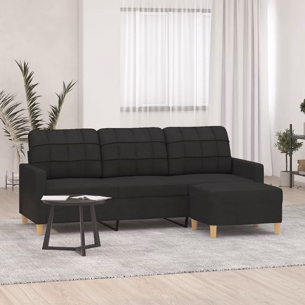 Maison Exclusive - Divano a tre posti con poggiapiedi, nero, 180 cm, in tessuto