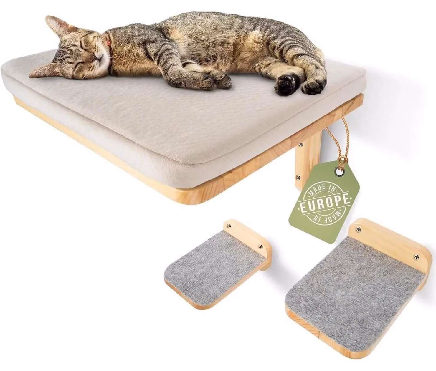 Parete da arrampicata per gatti - Set di mobili tiragraffi da parete - Scala e mensola - Letto a muro - Tre livelli - Grigio