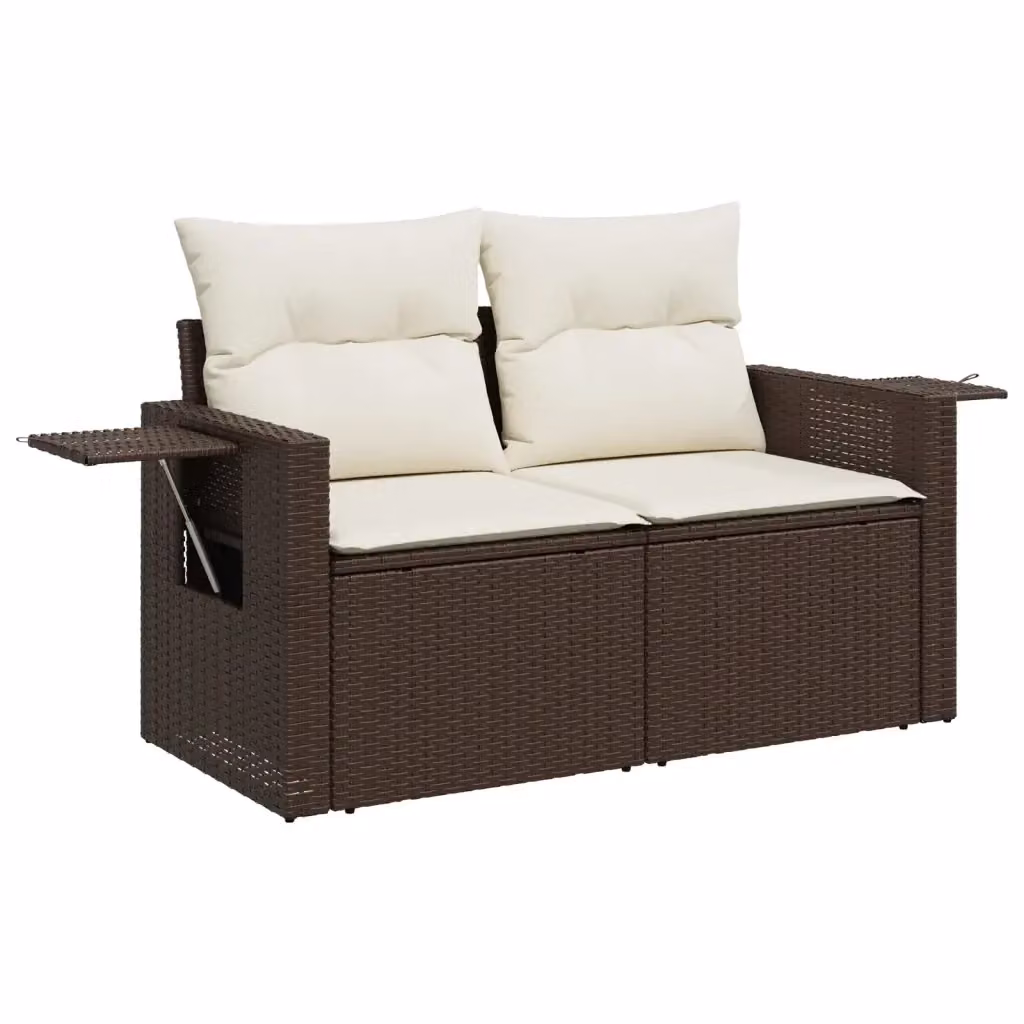 Divano da giardino a 2 posti vidaXL in polyrattan marrone e bianco con cuscini rimovibili – 2