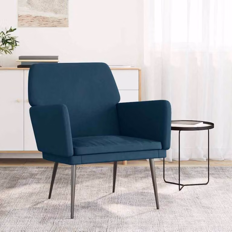 Poltrona relax moderna vidaXL in velluto blu con braccioli e struttura in metallo L: 62 cm, P: 79 cm, H: 79 cm