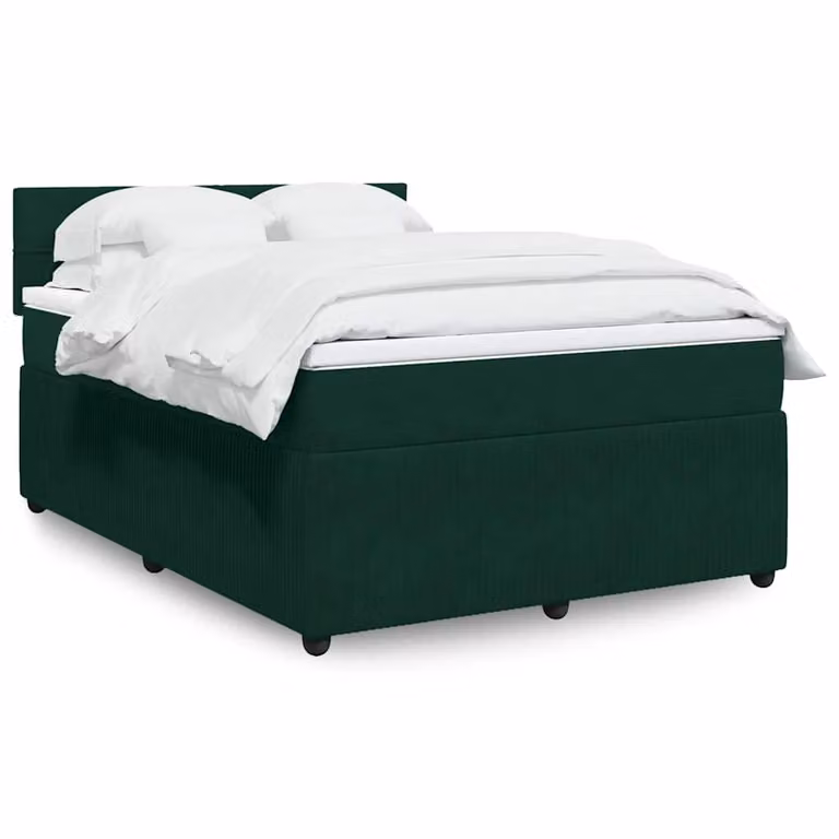 vidaXL Giroletto a Molle Ibrido con Materasso in Velluto Verde Scuro e Struttura in Legno di Pino L: 140 cm, P: 200 cm