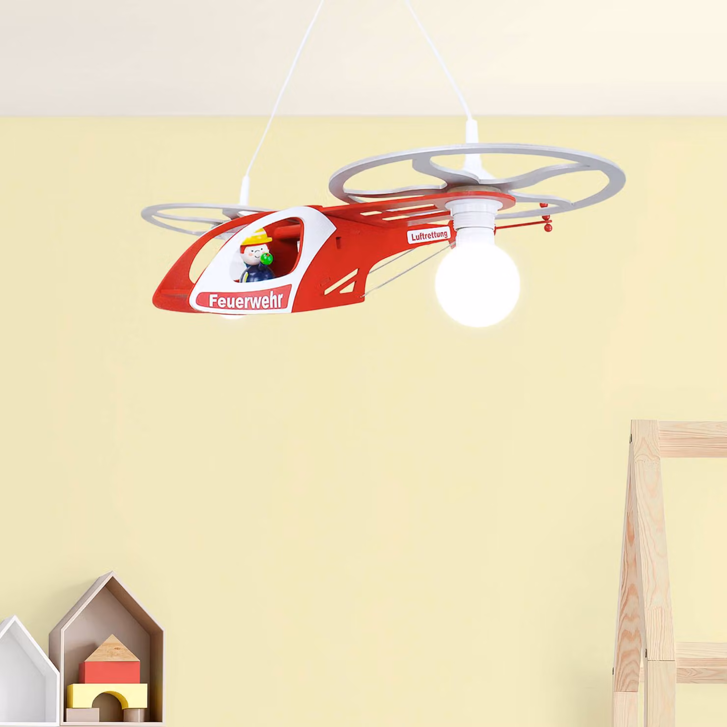 Elobra Lampada a sospensione Fred, dimmerabile, Rosso, Cameretta, Legno, Lampada a sospensione