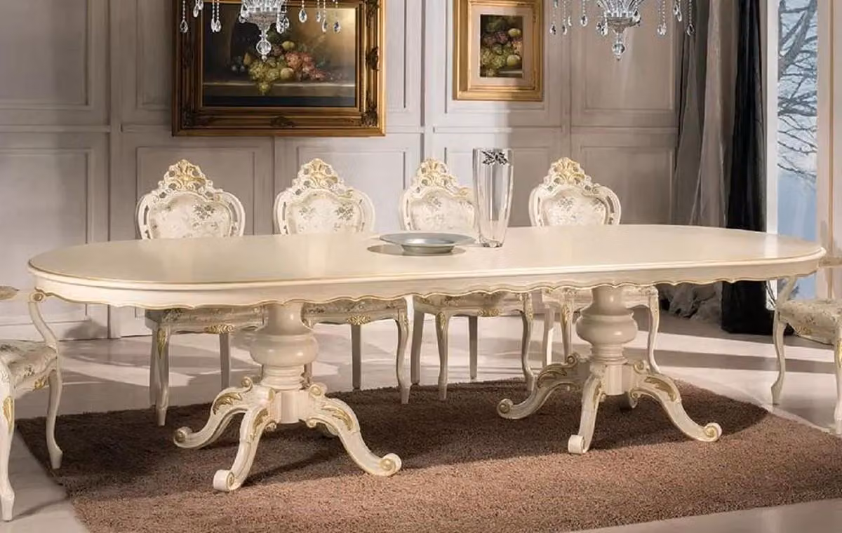 Casa Padrino tavolo da pranzo barocco crema/oro - Sontuoso tavolo da pranzo in legno massiccio in stile barocco - Mobili barocchi per la sala da pranzo - Qualità eccellente - Italy